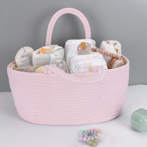XUANGUO Pink Cotton Rope Baby Diaper Caddy Organizer Basket for Girls - color: Light pink, size: Regular