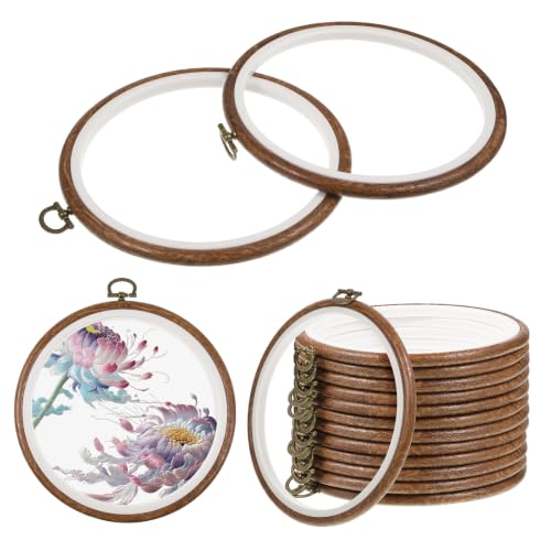 Oqqlin 15 Pcs Round Embroidery Hoops, 6 Inch Imitation Wood Cross Stitch Hoop Ring Round Rubber Embroidery Frame Hoop for Sewing, DIY Craft, Hanging Ornaments - size: 6 inch