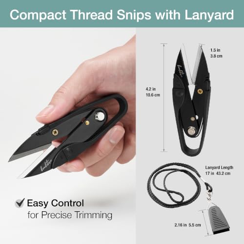 Beaditive Premium Thread Snips - Thread, Yarn, Embroidery Snipper for Sewing, Quilting, Knitting, Jewelry Making - High-Carbon Steel Blades with Protective Cap and Lanyard - color: Black