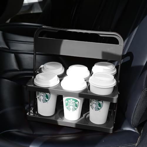 Bodaon 6 Cup Drink Carrier with Handle, Plastic Cup Carriers for Drinks - color: Black, size: 6-Cup