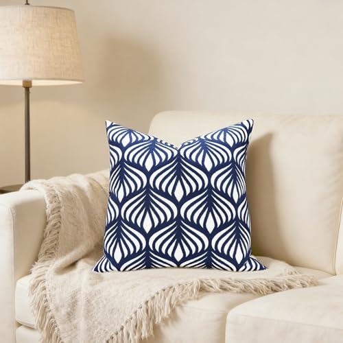 Slow Cow Embroidered Throw Pillow Cover 18 x 18 Inch Navy Blue - color: Navy Leaves, size: 18" x 18" (Pack of 1)