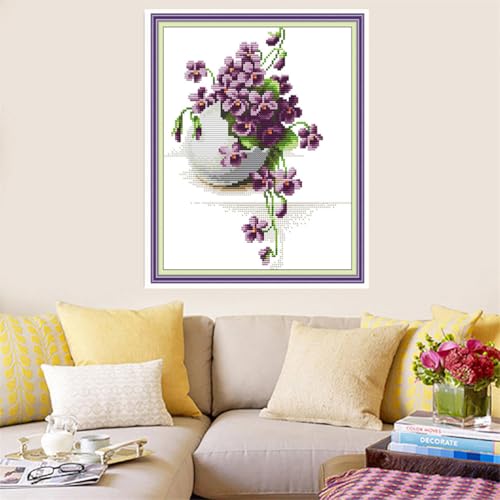 Meecaa Cross Stitch Kits 14 Count Stamped, Egg Succulent Plant Embroidery Kit with Accessories Pre Printed (Night) - color: Night