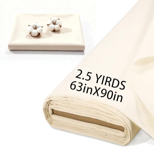 100% Cotton Unbleached Muslin Fabric, 63 Inch X 2.5 Yards by The Yard, Medium & Light Weight Draping Fabrics Suitable for Sewing, Embroidery, Garments, Apparl Cloth and Crafts Material-Natural