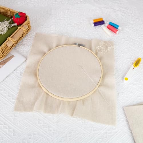 8 PCS 9.8 × 9.8 Inch Linen Embroidery Fabric, Natural White - size: 9.8 × 9.8 Inch