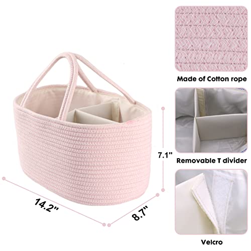 XUANGUO Pink Cotton Rope Baby Diaper Caddy Organizer Basket for Girls - color: Light pink, size: Regular