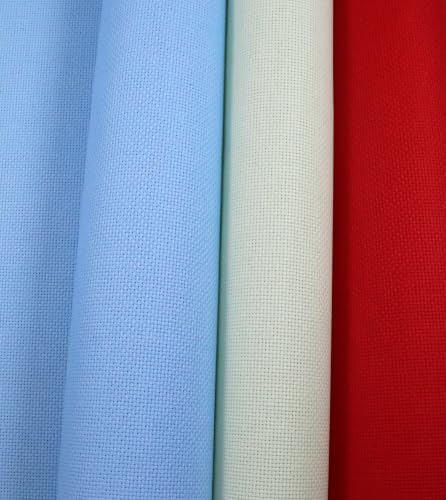 KCS 3 pc of 15" x 18"(38cmx45cm) 16 Count Cross Stitch Cotton Aida Cloth Needlework Rolled Fabric Box,16CT,Light Blue+Light Green+Red - color: Light Blue+light Green+red, size: 16CT