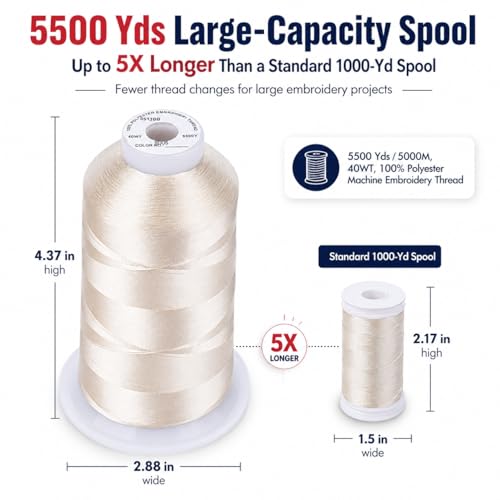 Simthread Embroidery Machine Thread 5000M 40WT Polyester, Antique Lace S005 - color: AntiqueLaceS005