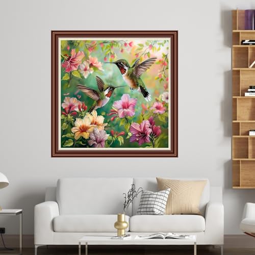 Dimensean Counted Cross Stitch Kit for Beginners, 11CT Unprinted Cross-Stitch Kit Easy Patterns Needlepoint Kit Cross Stitching Embroidery Kit Supplies-Hummingbirds Collect Honey 18x18 inch - color: DIYColor04