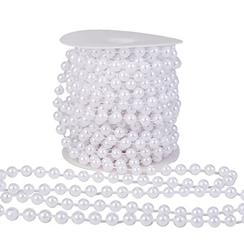8mm Crafts Faux Pearl Beads Garland Pearl Bead Roll Strand of Pearls to Decorate Floral Centerpieces Wedding Party Favor Christmas Tree(33 Feet White) - color: White, size: 8 mm