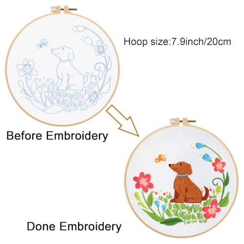 Louise Maelys Floral Dog Embroidery Kit for Beginners Handmade Gift - color: Color 23
