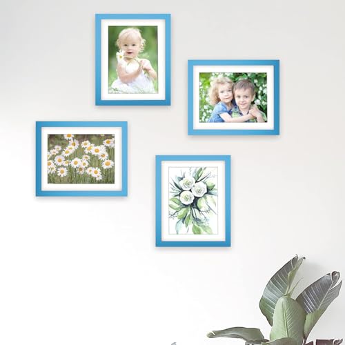 WUTL 8x10 Picture Frames Solid Wood 6x8 Photo Frame with Mat Blue 6 Pack - color: Blue, size: 8x10