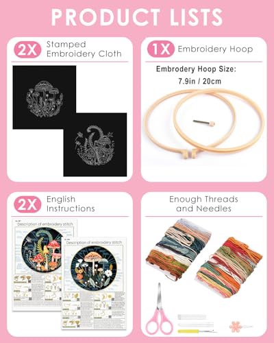 TINDTOP Embroidery Kit for Adult Beginners, Embroidery DIY Starter Kit - color: Mushroom B