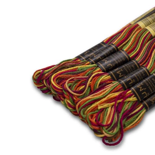 Pack of 12 Premium Embroidery Thread | 100% Egyptian Cotton Premium Skeins | Cross Stitch Embroidery Floss | Oeko TEX Certified | Ideal for Arts & Crafts (Rainbow Variegated 015) - color: Rainbow Variegated 015