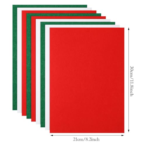 Outus 15 Pcs Christmas Colored Felt Sheets 11.8" x 8.2" Soft Felt Fabric Sheets for Craft Red Green White Felt Fabric for Holiday DIY Crafts Sewing Art Christmas Decoration,1 mm Thick