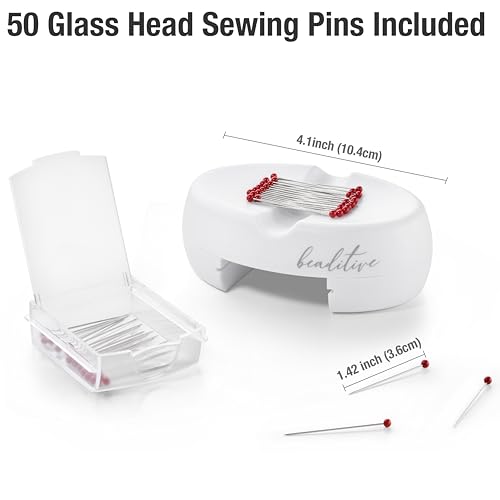 Beaditive Magnetic Pin Cushion with Drawer - Strong Magnet Pin Holder Cushions for Sewing - 50 Glass Head Quilting Pins Included - Chic Pincushion Caddy for Sewing Pins, Paper Clips, Screws – White - color: White
