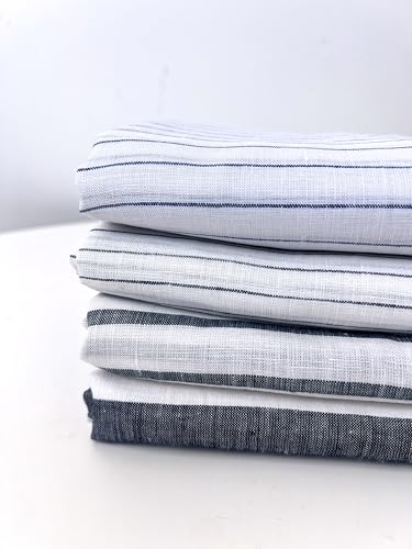100% Linen Fabric – Lightweight Prewashed – Horizontal Stripe Patterns – Precut Style – Soft & Breathable – 52” Width – by The Linen Lab (Blue 6208, 3 Yard pre Cut) - color: Blue 6208, size: 3 yard pre cut