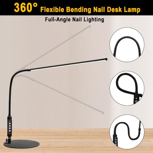 CGBE LED Desk Lamp, 23.6" Nail Light for Desk with Adjustable Gooseneck - color: Black-Table