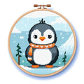 Cartoon Simple Penguin 11CT Stamped Cross Stitch Kits Easy for Beginners Child with Hoop DIY Needlepoint Counted Embroidery Kits Art Craft Wall Decor 12x12IN(5)