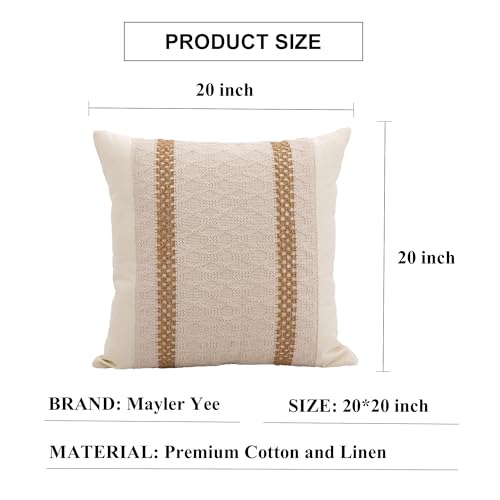 Throw Pillow Covers 20 x 20 Inch 1PC for Farmhouse Living Room, Cotton & Burlap Textured Striped Woven Boho Pillow Covers (Beige & Brown, Double Striped) - color: Double Striped, size: 20" x 20" (Pack of 1)