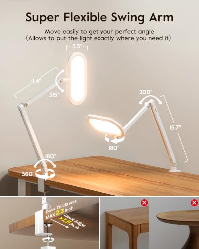 LitONES LED Desk Lamp with Clamp and Stepless Remote, Dual-Sided Soft Light - color: White