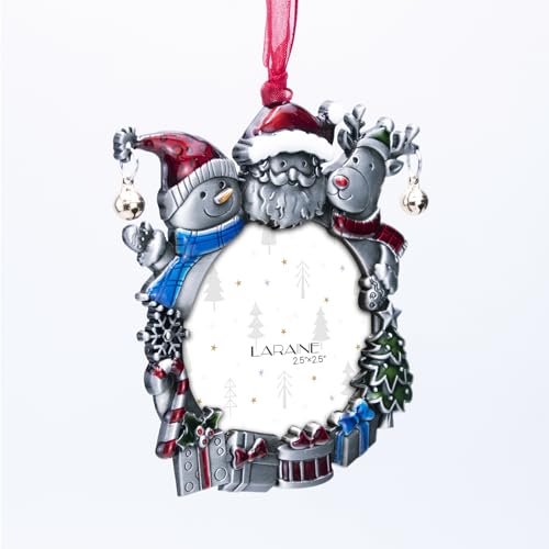 Laraine Christmas Tree Ornaments – Decorative Hanging 2026 Holiday Keepsake Gift Round Pendant with 2.5” Photo Frame Insert for Picture of Pet (Snowman Black)