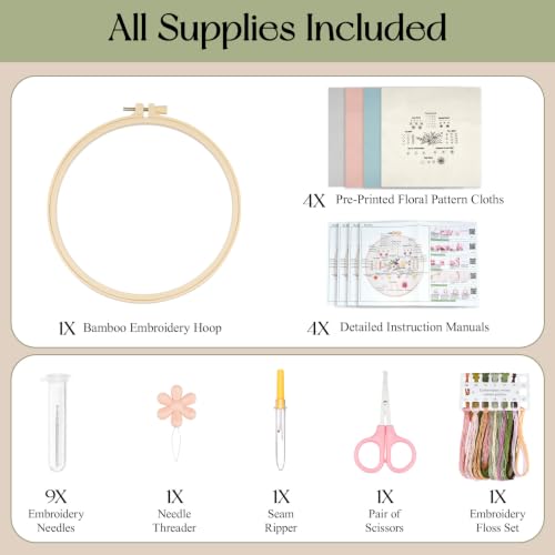 Dadanism Embroidery Kit for Beginners, 4 Pack Starter Embroidery Kits - style: Practice Pattern
