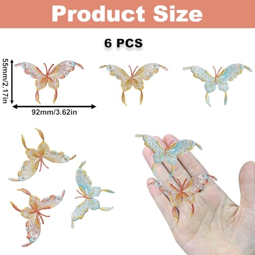 6PCS Butterfly Iron On Patches, Embroidered Appliques for DIY Crafts - color: Butterfly