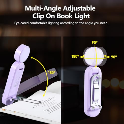 VAVOFO USB Rechargeable Book Light, Bookmark Clip on LED Reading Light - color: Purple