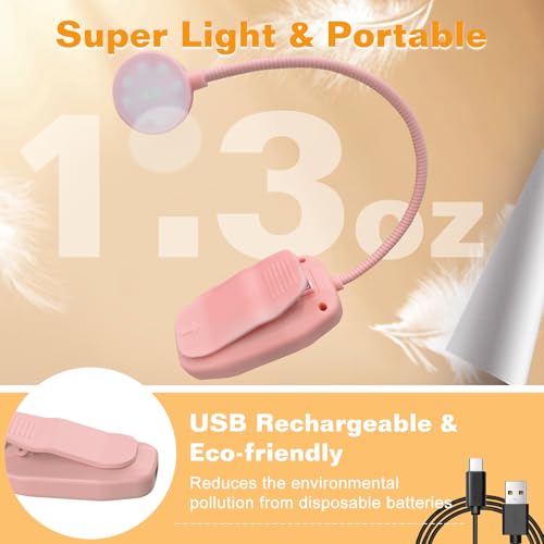 KTEBO 2 Pack Rechargeable Book Light Clip-On Reading Light for Books in Bed - color: Black & Pink