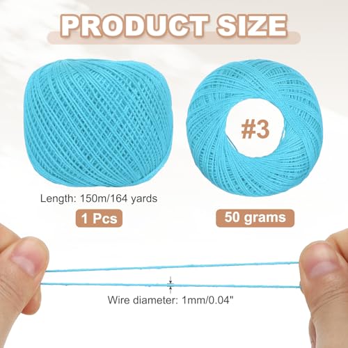 MECCANIXITY Crochet Thread Pearl Cotton Size 3 Lake Blue 164 Yards for Crocheting Tatting Knitting Embroidery Sewing - color: Lake Blue