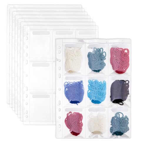 SUPERFINDINGS 8 Pack Binder Page for Embroidery Floss Cross Stitch 9 Grids Sewing Organizer 8.8x6.4cm Floss Organizers Bags Portable White PVC Thread Holder for DIY Craft Embroidery Sewing Storage - size: 3.46x2.52"