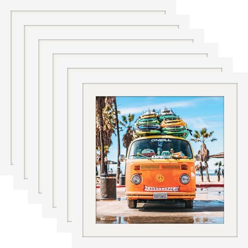 WUTL 10x10 Picture Frames Solid Wood 8x8 Square Frame with Mat White 6 Pack - color: White, size: 10x10