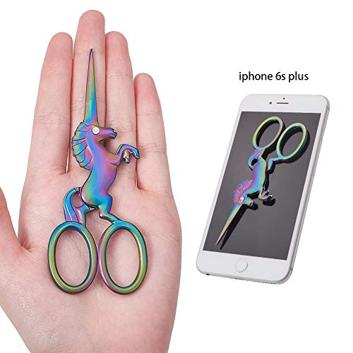 SUNNYCLUE 1pc Unicorn Sewing Scissors 4.5Inch Small Snips Stainless Steel Sharp Tip Brow Shaping Vintage Scissors Shears for DIY Crafting Needle Work Threading Art Work - color: Rainbow Color-1pc-unicorn Scissors