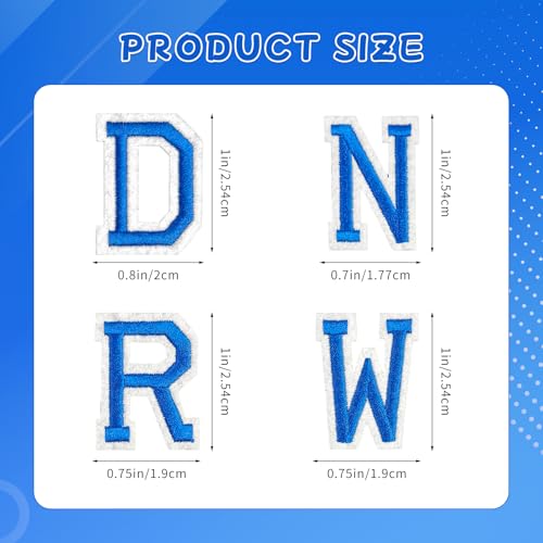 1 inch Blue Iron on Letters Patches, Embroidery Fabric Letters Applique Patch for Clothing, Jackets, Jeans, Hats, Backpacks, Socks, 104pcs - color: Blue, size: 1 inch