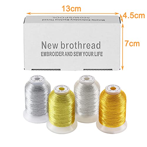 New brothread Metallic Embroidery Machine Thread - 2 Gold + 2 Silver Colors - color: 1xGold+1xVivid Gold+1xSilver+1xLight Silver