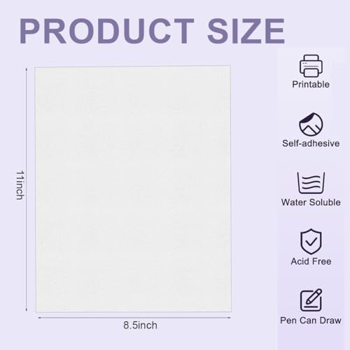 10 Pcs Sticky Water Soluble Embroidery Stabilizer 8.5" x 11" Printable Paper Wash Away Allowed for Print or Draw Patterns for Hand & Machine Embroidery