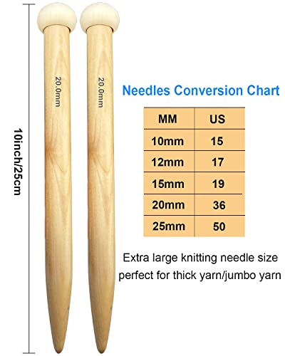 Weabetfu Large Size Bamboo Knitting Needle Straight Single Pointed Thick Knit Needles 10-inch Length Jumbo Knitting Needles for Huge Chunky Yarn Handmade DIY Knitting,US Size 50(25mm) - size: 25mm(U)