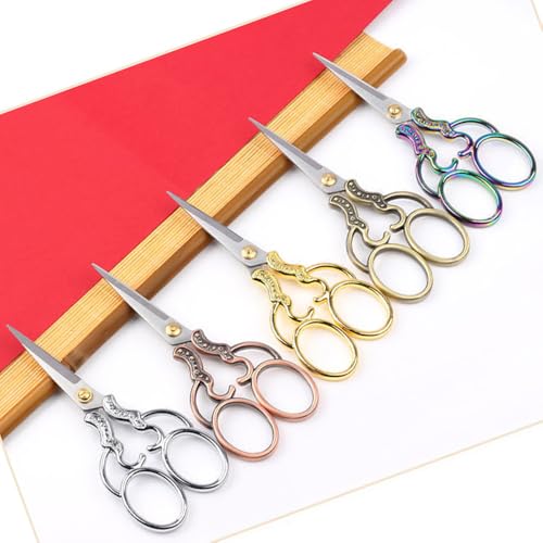 5" Vintage Scissors All Purpose, Stainless Steel Scissors for Scrapbook Albums, Small Sewing Scissors for Home Office Studio Craft Art Work Handicraft Cutting Paper DIY Tool Gold - color: Gold