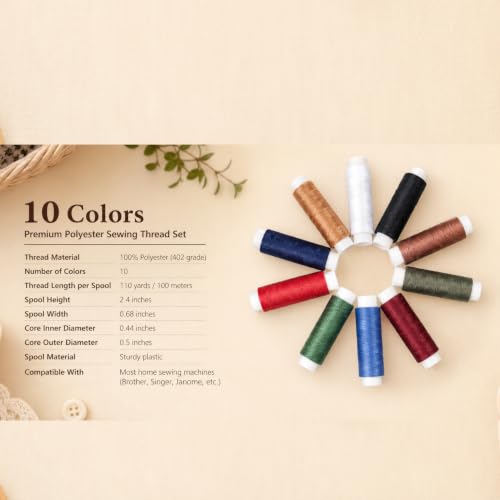 10 Colors Polyester Sewing Thread 110 Yards Each - color: Set 1
