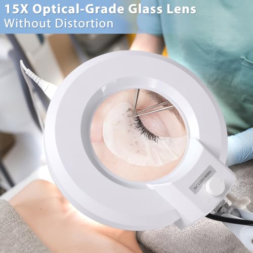 15X Magnifying Floor Lamp with 5 Wheels Rolling Base for Estheticians - 2,200 Lumens LED Dimmable Light with Magnifying Glass, Lighted Magnifier for Reading, Crafts, Sewing, Close Work, Estheticians - size: 15X