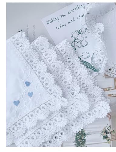 6 Pack of Ladies Embroidery Cotton Handkerchiefs Lace Wedding Hankies - color: A02-heart Card