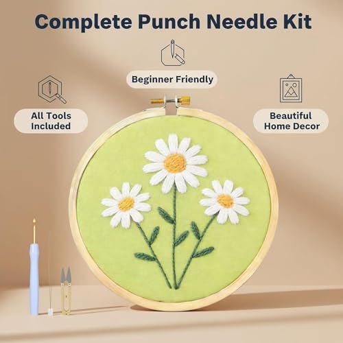 AohaiNova Punch Needle Kit for Adult Beginners,Punch Needling Set Daisy - color: 08-White Daisy