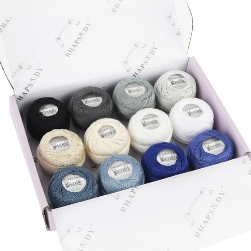 Rhapsody Pearl Cotton Thread Size 8 Crochet Thread Perle 12 Balls Set Hand Knitting, Embroidery, Sashiko, Cross-Stitch, Sewing, Needlepoint, DIY, Quilting (Set Spring Lake) - color: SET Spring Lake