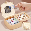 LOTOFUN Small Sewing Kit Box: Cookie Design Portable 2-Layer Organizer Magnetic Needle and Thread Kits Holder Basic Case - Travel Emergency Clothes Repair for Adults (Beige) - color: Beige