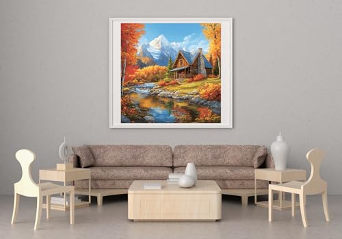 Moohue 14ct Counted Cross Stitch Kits for Adults Mountains House Trees Printed Stamped Cross Stitch Patterns Kits Cross Stitch Supplies (Mountains House Trees) - color: Mountains House trees