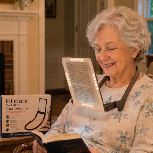 Neck Worn Magnifying Glass with Light, 5X Hands-Free Reading Magnifier