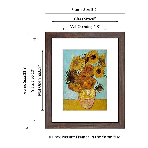 8x10 Picture Frame Set of 6 with Real Glass for Pictures 5x7 with Mat or 8x10 Without Mat, Wall or Tabletop Gallery Photo Frames Walnut - color: Walnut, size: 8x10(set of 6)