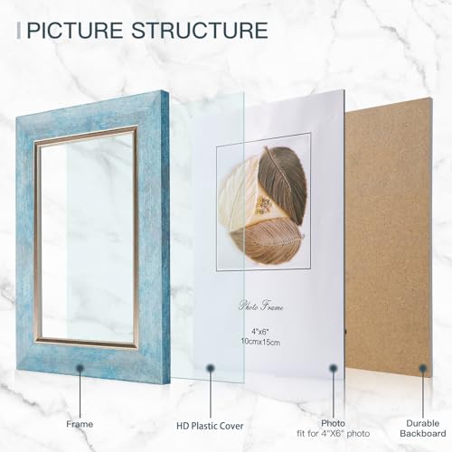 XUANLUO 4x6 Picture Frames Set of 4,Rustic Retro Photo Frame(Blue) - color: Blue-4pcs, size: 4×6 inch