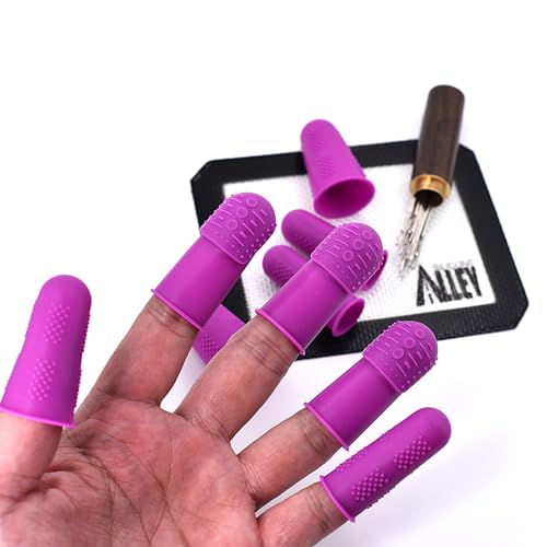 FLEX Thimbles | 9-Pack | 3X-Thick THIK-TIP Medium (3) + Standard Purple Finger Protectors 1x Thick - Small (3) and Large (3) | Mat (1) | Set of Large Eye Sewing Needles (1)