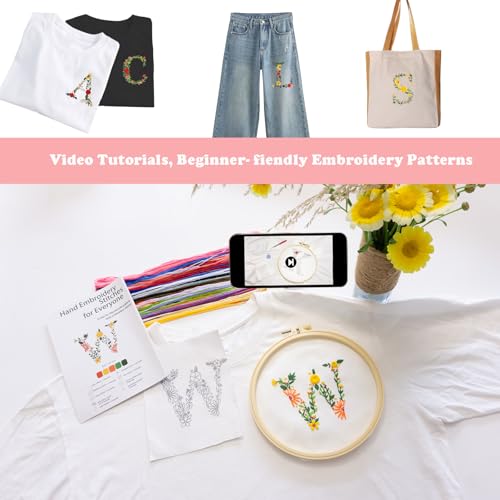 Topapfo Alphabet Letter A Stick and Stitch Embroidery Stabilizers, Name Embroidery Patterns Kit for Beginners Adults Water Solute for Cothing T-Shirt Jeans Tote Bags Crafts - color: A kit